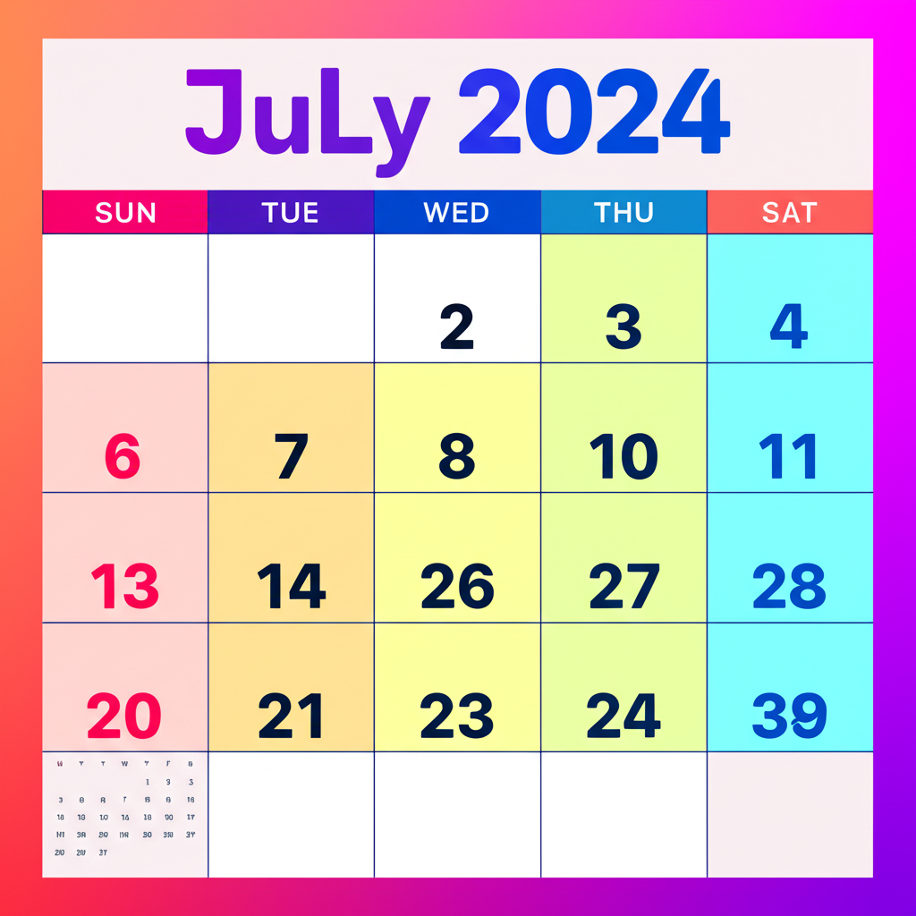 July 2024 Colorful Calendar