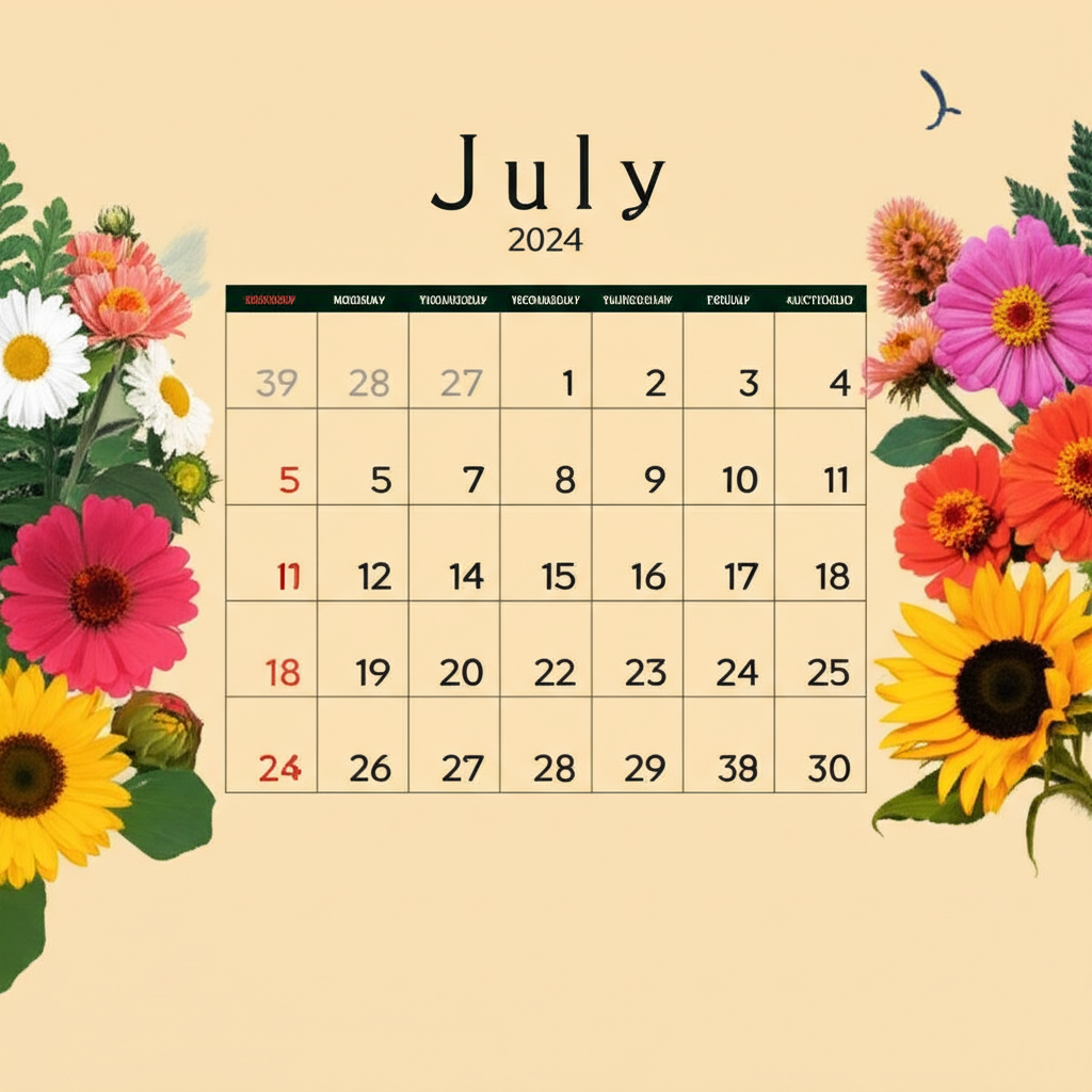 July 2024 Floral Calendar Design