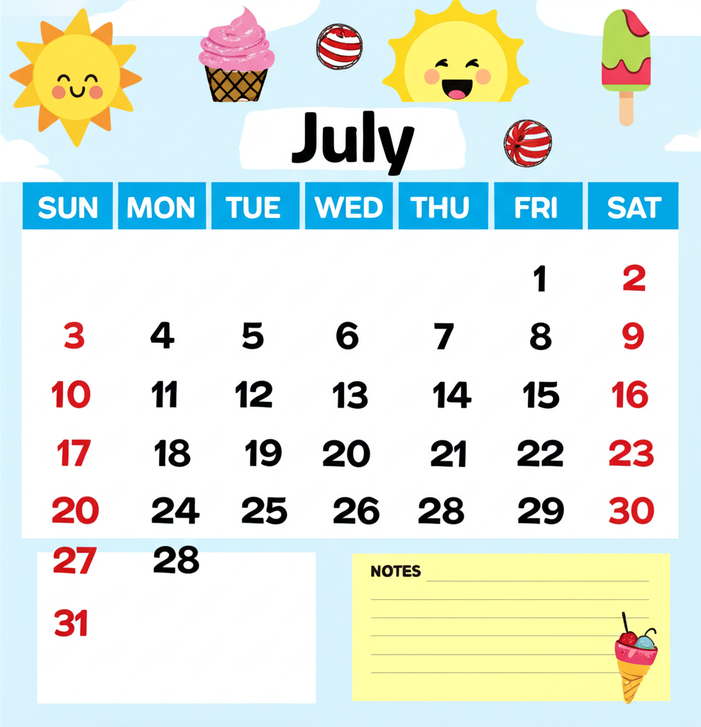 July 2024 Kids Calendar